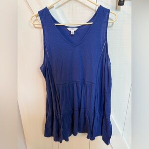 Time and Tru Royal Blue Sleeveless V-Neck Peplum Top